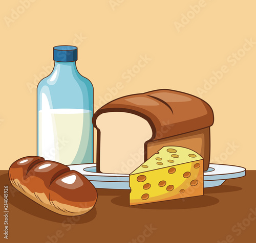 Healthy food on table cartoons vector illustration graphic design