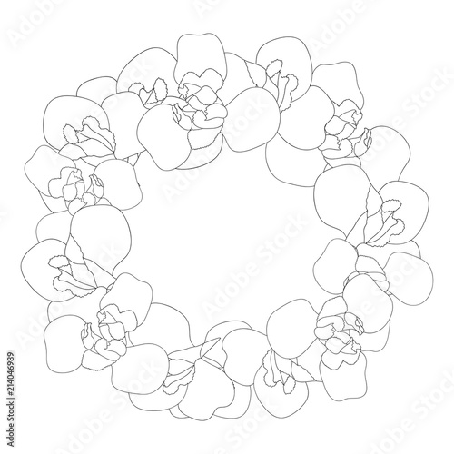 Fototapeta Naklejka Na Ścianę i Meble -  Iris Flower Outline Wreath.