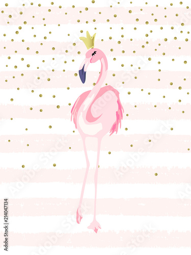  Card with cute flamingo. Vector summer illustration. Watercolor style