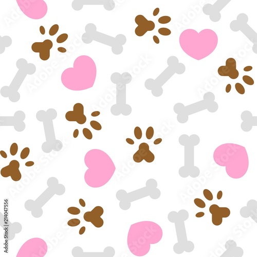 seamless pattern i love dog theme, bone and foot print