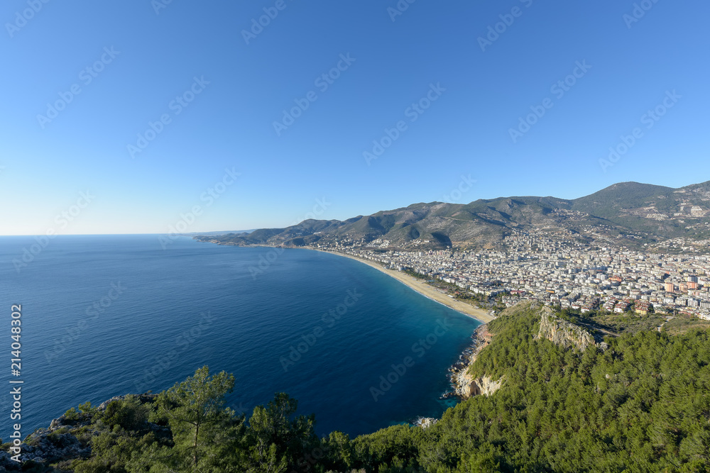 celeopatra Beach and cityscape of Alanya Turkey