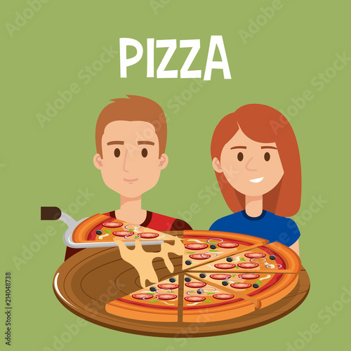 young couple with italian pizza