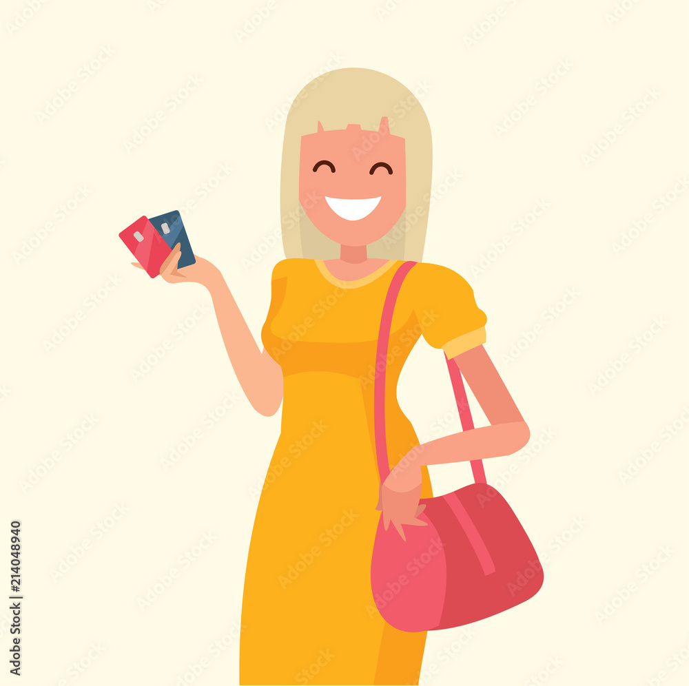 Beautiful woman holding a credit card in her hand. Shopping. Beautiful woman holding a credit card in her hand. Shopping.