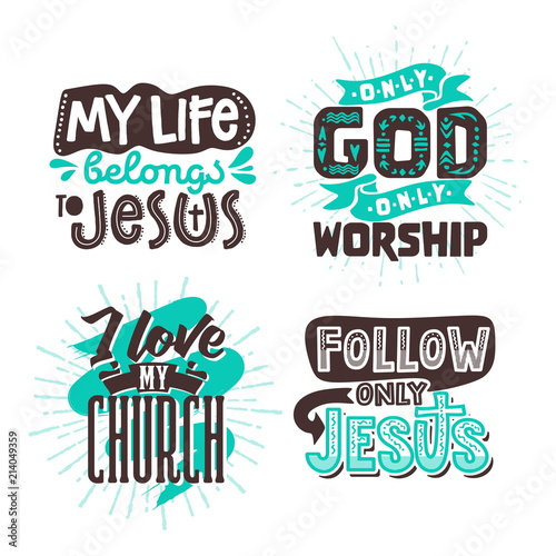 Christian typography and lettering. Illustrations of biblical phrases.