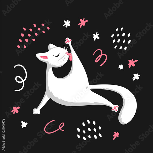 White cat licking her paw print