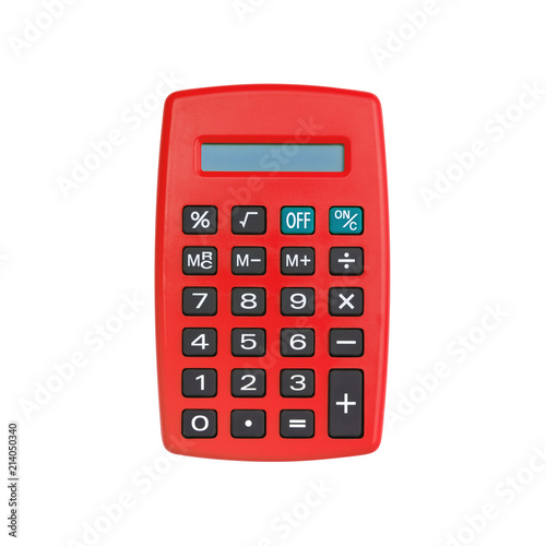 Red calculator isolated on white
