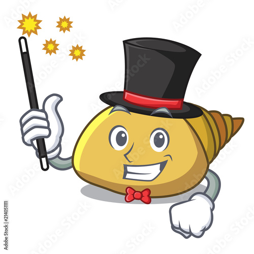 Magician mollusk shell mascot cartoon