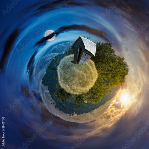 Fototapeta Naklejka Na Ścianę i Meble -  woodshed on little planet spherical panorama