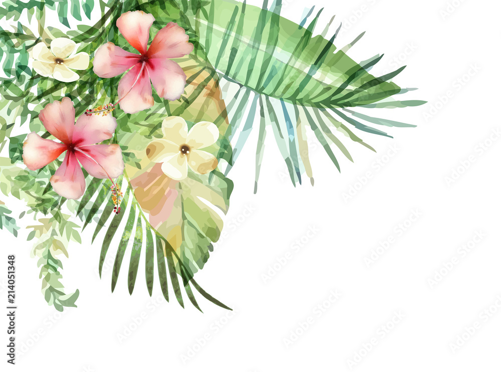 Obraz premium Hand drawn watercolor tropical plants.