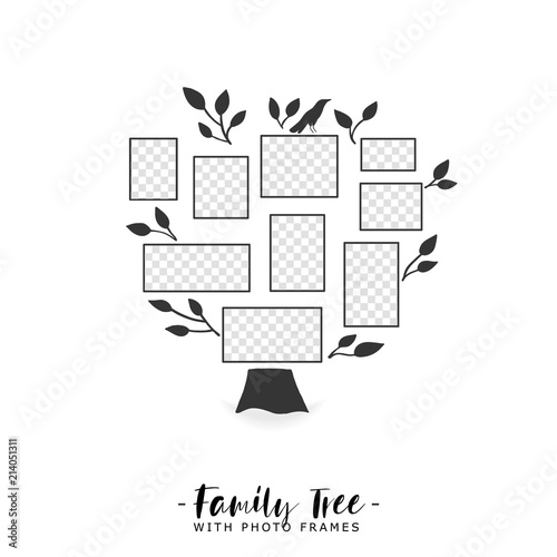 Family tree with photo frames. Memories. Insert your photo into template frames. Collage vector illustration.