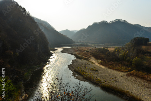 The Donggang river flows through the Yeongwol-gun, Korea. photo