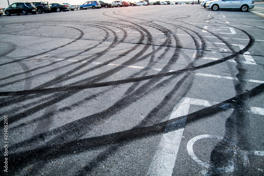 burnt rubber traces on asphalt
