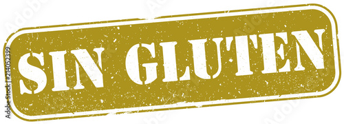 golden grunge gluten free rubber stamp with spanish words SIN GLUTEN photo