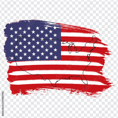 Flag of USA from brush strokes and Blank map USA. High quality map of USA on transparent background. Stock vector. Vector illustration EPS10.
