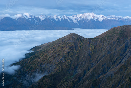 View of the Svan mountain range in Georgia