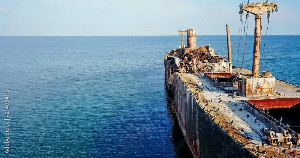 Aerial Drone View Of Old Shipwreck Ghost Ship Vessel Aerial Drone View Of Old Shipwreck Ghost Ship Vessel