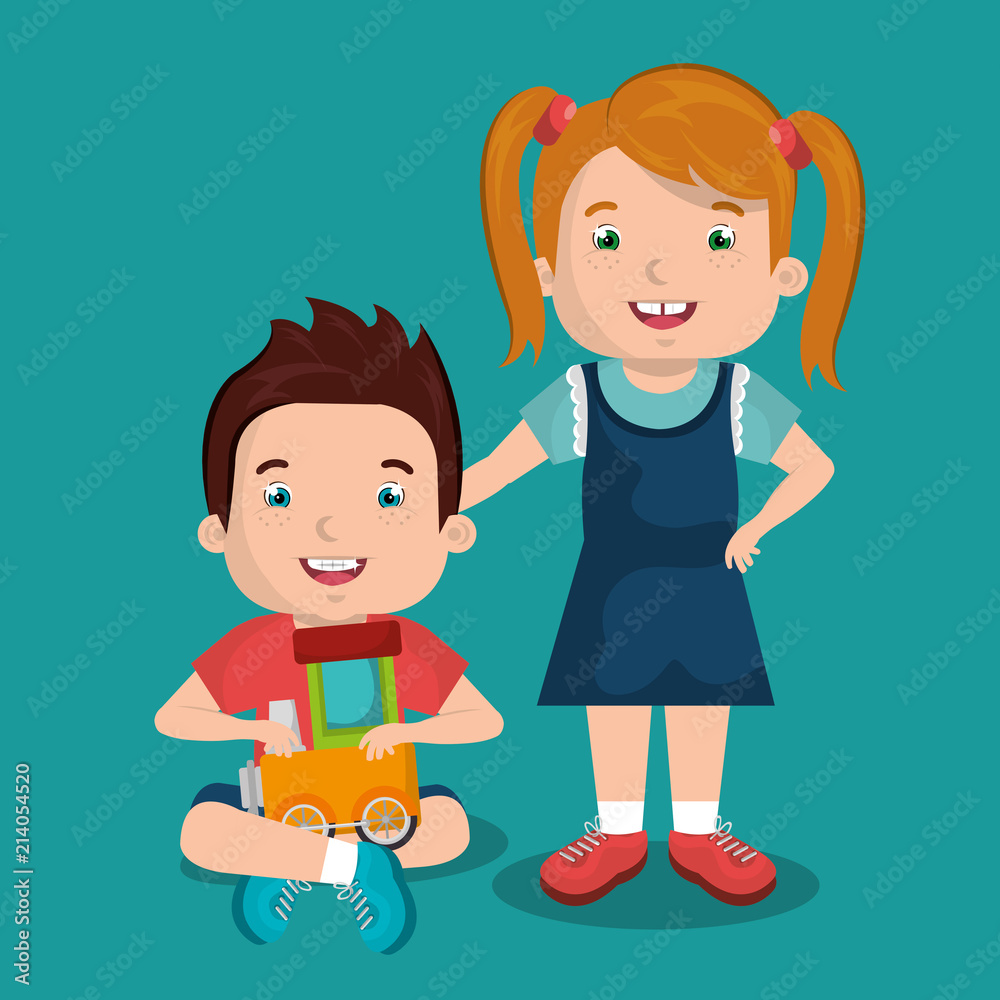 little boy and girl playing with toys characters little boy and girl playing with toys characters