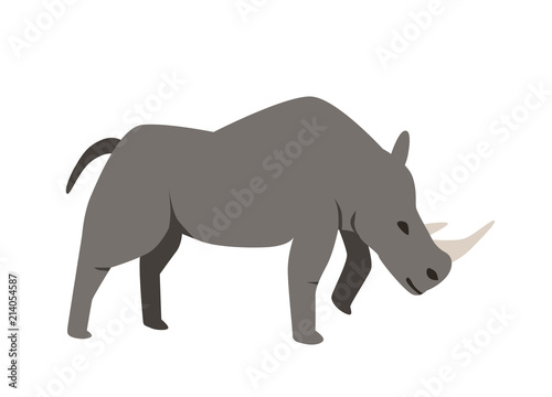 Gray rhino, rhinoceros. Flat vector illustration. Isolated on white background