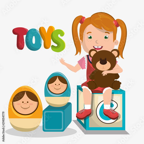 little girl playing with toys character
