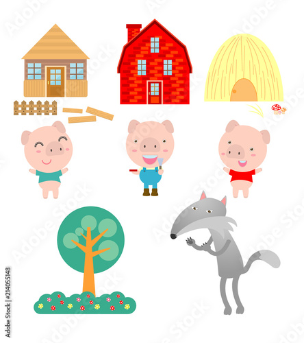 Three little pigs on white background,vector illustration