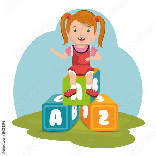 little girl playing with toys character