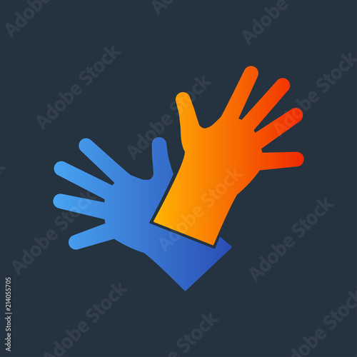 Icono plano guantes de trabajo en naranja y azul en fondo gris