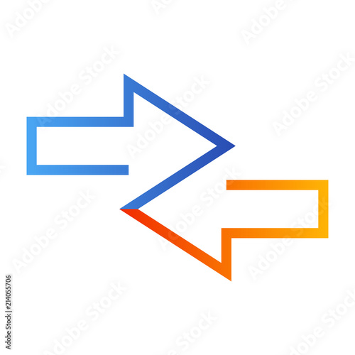 Icono plano flechas dos direcciones en azul y naranja