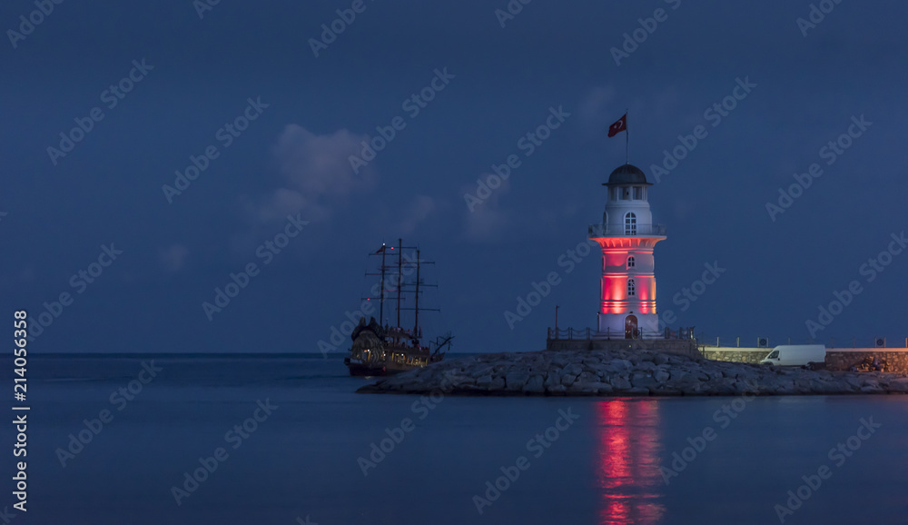 Lighthouse in ALanya Turkey located in Harbor