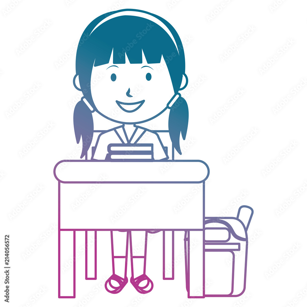 girl student with desk and schoolbag avatar character girl student with desk and schoolbag avatar character