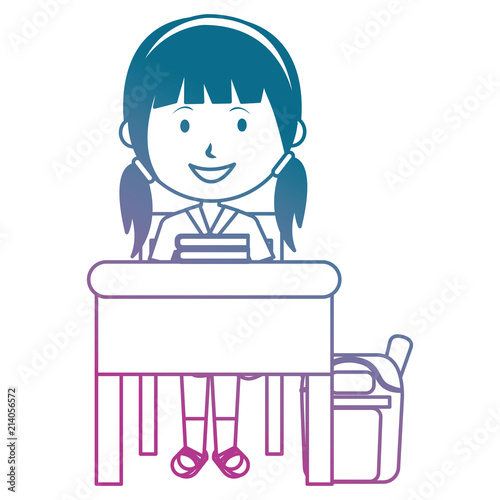 girl student with desk and schoolbag avatar character