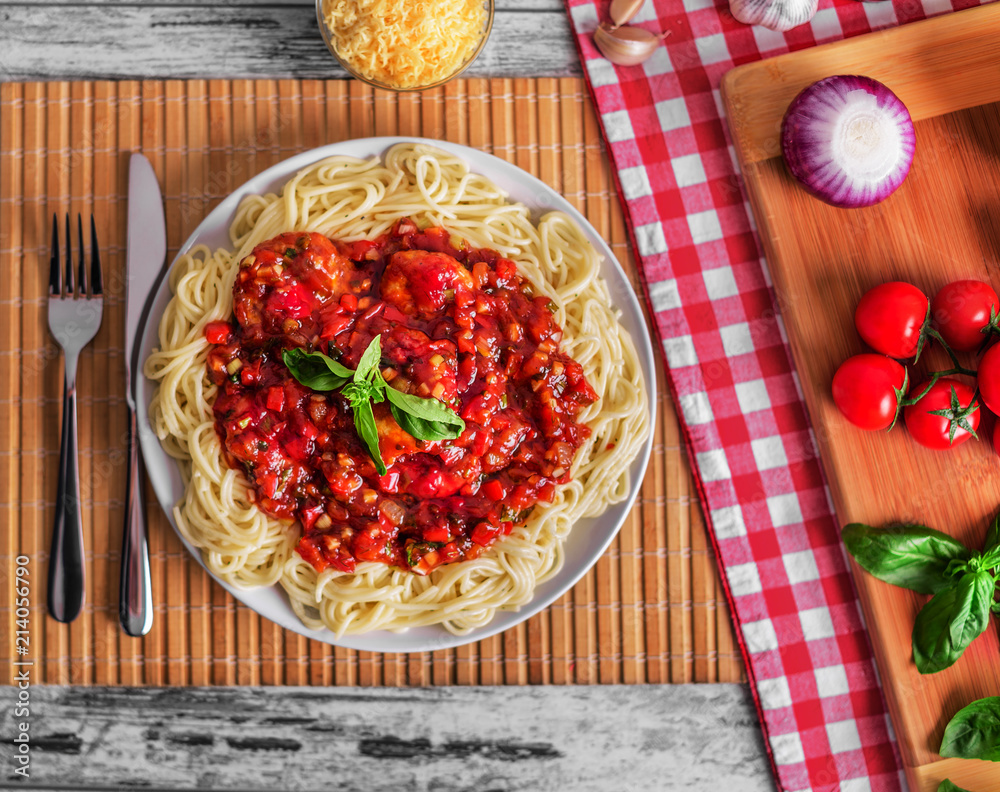 Spaghetti with sauce. Spaghetti with sauce.