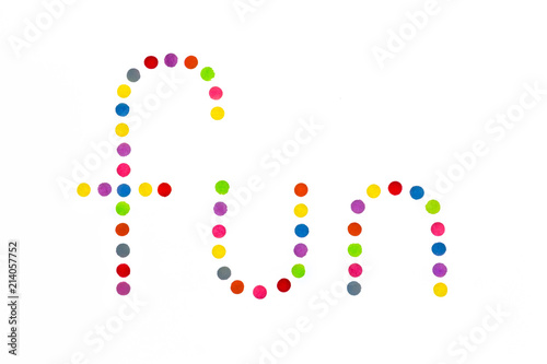 multi coloured fun letters on white background with copy space