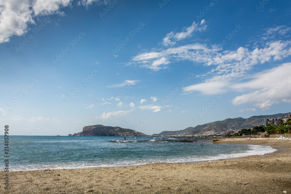 Alanya beach with a castle view in Turkey Alanya beach with a castle view in Turkey