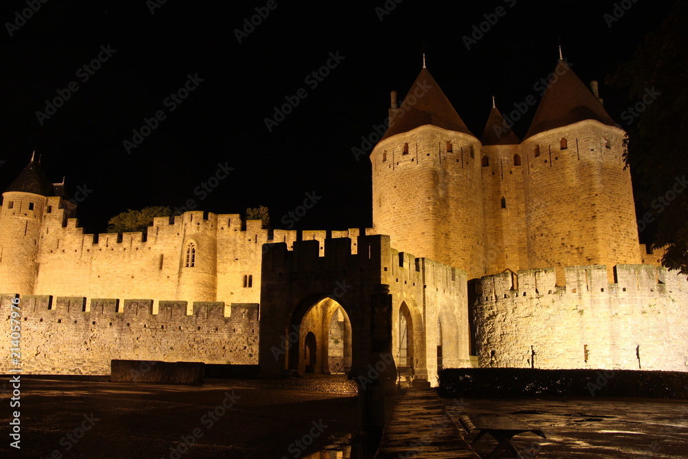 Carcassonne medieval castle by night