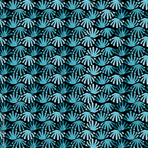 Seamless watercolour tile chaos floral turquoise pattern for wrapping, fabric, textile, craft