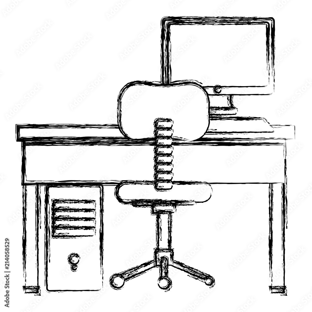 office workplace with desk and desktop scene office workplace with desk and desktop scene