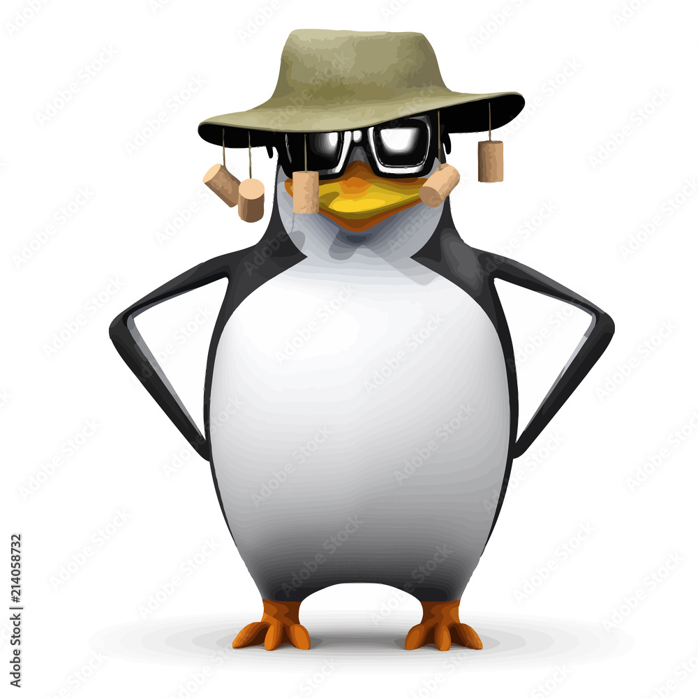 Obraz premium Wektor 3d Funny cartoon pingwina w kapeluszu australijskim