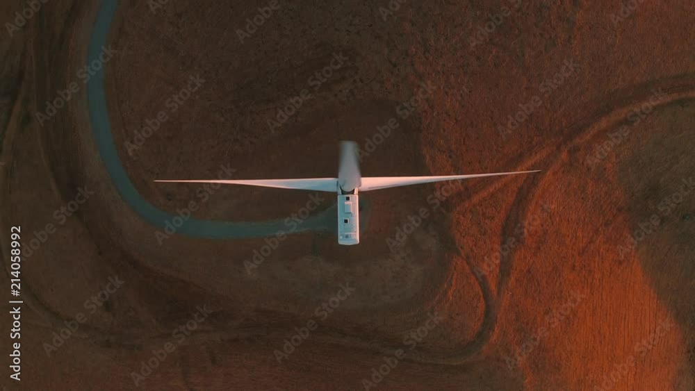 Wind turbine. Renewable energy, sustainable development, environment friendly concept. View from the top. Aerial. Drone 4k