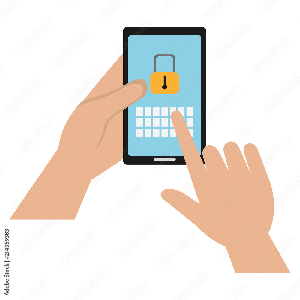hands human with smartphone and padlock hands human with smartphone and padlock
