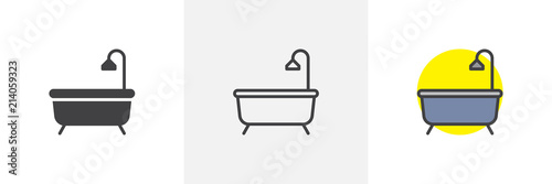 Bathtub with shower icon. Line, solid and filled outline colorful version, outline and filled vector sign. Bath symbol, logo illustration. Different style icons set. Pixel perfect vector graphics