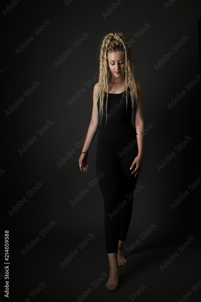 Blonde young woman dancing dancehall Blonde young woman dancing dancehall