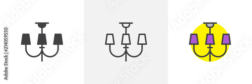 Chandeliers lights icon. Line, solid and filled outline colorful version, outline and filled vector sign. Ceiling lighting symbol, logo illustration. Different style icons set. Vector graphics