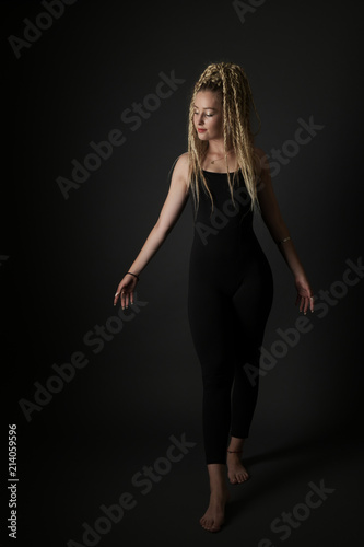Blonde young woman dancing dancehall