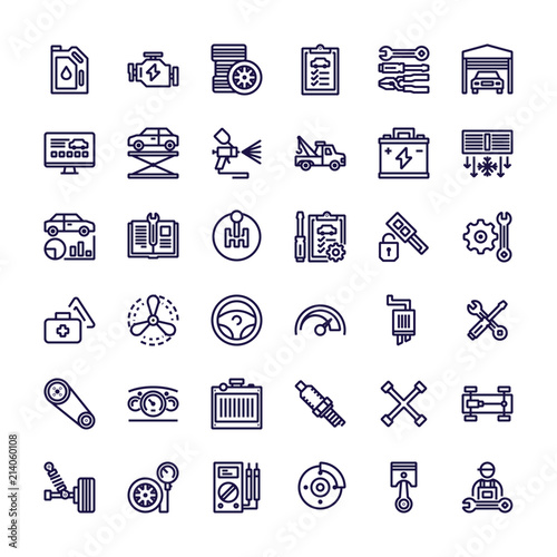 Set vector line icons with open path car service, auto repair and transport with elements for mobile concepts and web apps.
