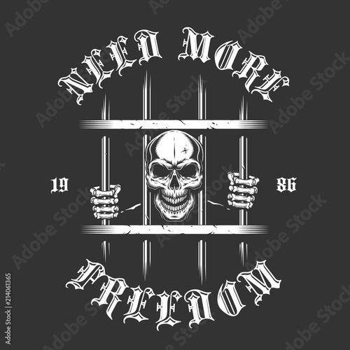 skeleton prisoner behind bars.