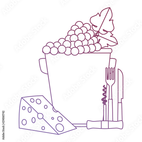bucket with grapes cluster and cheese