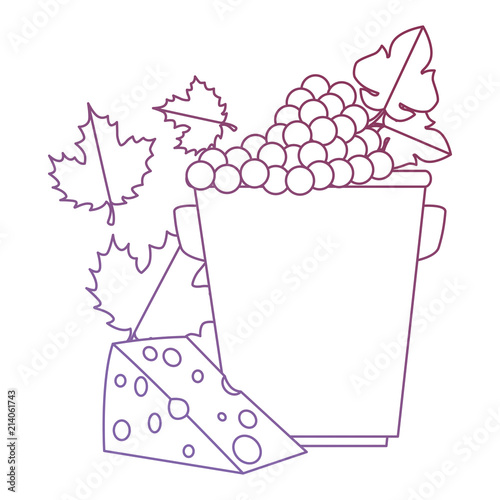 bucket with grapes cluster and cheese