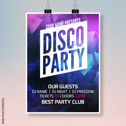 Disco sound music party template, dance party flyer, brochure. Party club creative banner or poster for DJ
