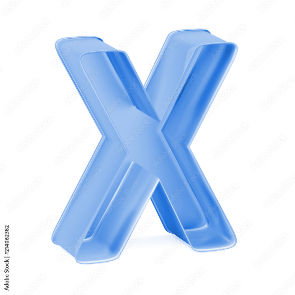 Blue baking cake pan, cookie cutter or toy mold like capital letter X on white background, 3D rendered font image Blue baking cake pan, cookie cutter or toy mold like capital letter X on white background, 3D rendered font image
