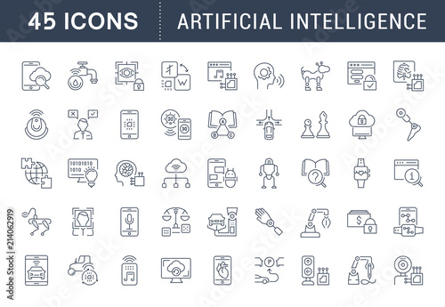 Set Vector Line Icons of Artificial Intelligence.